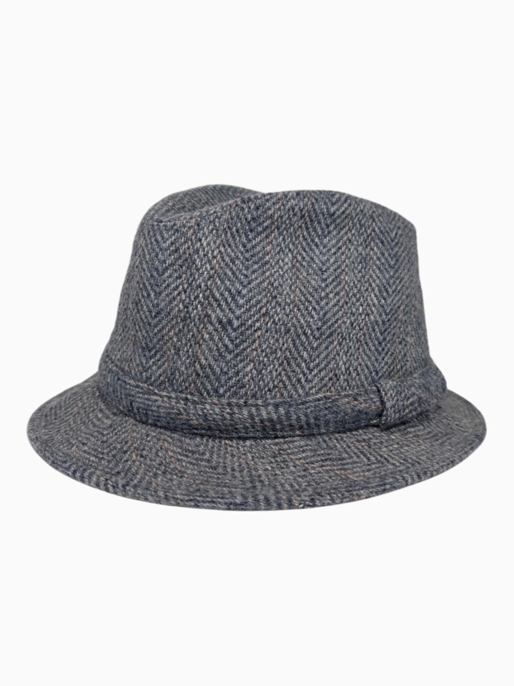 Young An Vintage Gray Herringbone Tweed Trilby Fedora Hat 7 1/4 - 7 3/8 Large